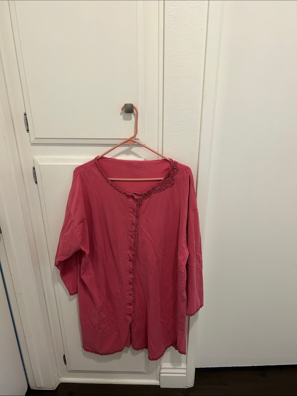 Women's Rose Button-Down Lace-Trim Sleep Shirt